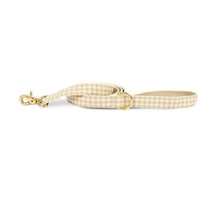Harry Barker Beige Gingham Plaid Dog Leash with Gold Hardware Brand New